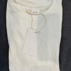 Zara Cream Ribbed Crewneck Top